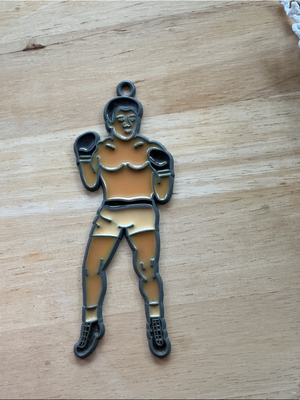Vintage Enamel Boxing Fighter Stained Glass Suncatcher/Ornament